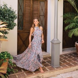 Gal Meets Glam | Ella Floral Ruffle Chiffon Maxi Dress | Sz 6 | Light Blue